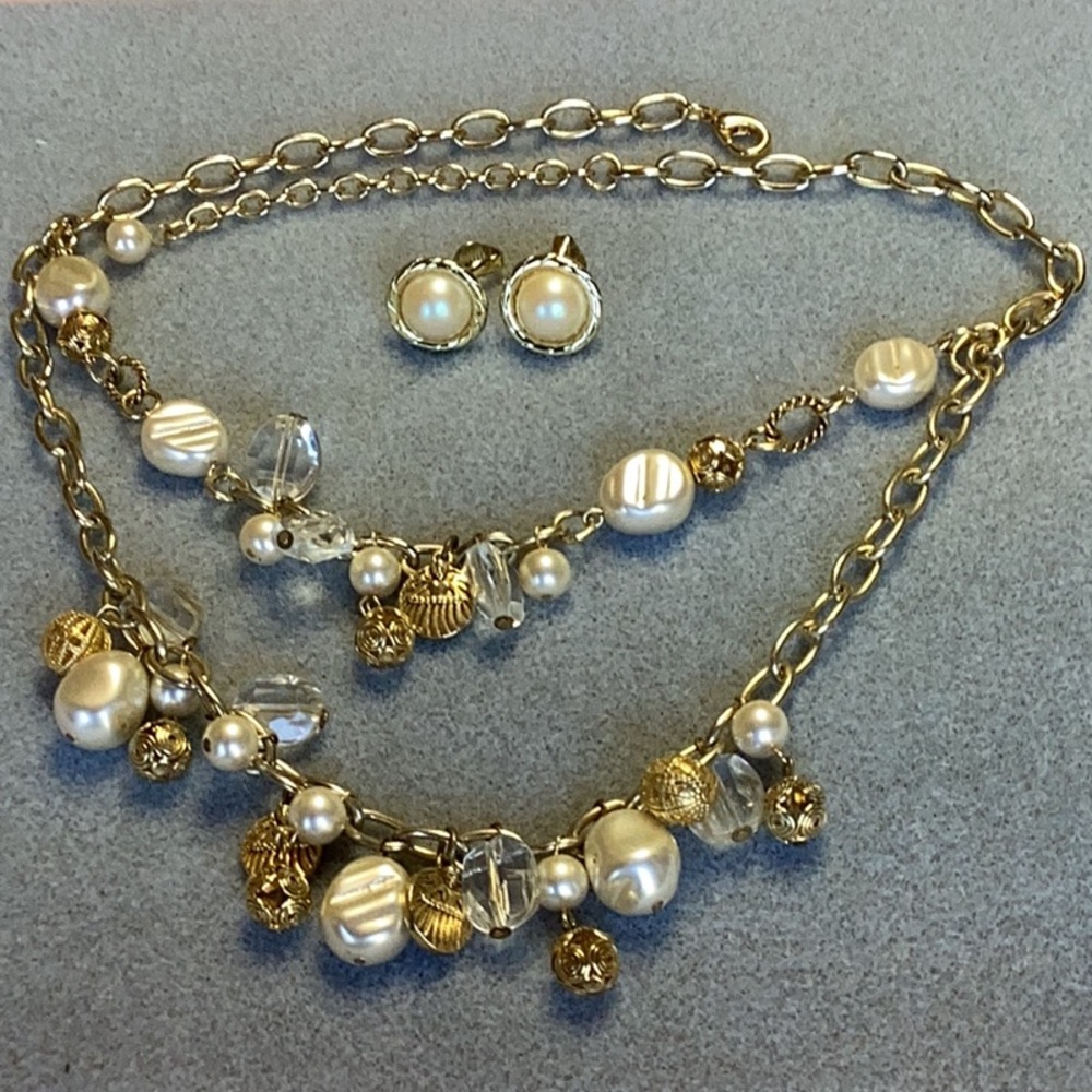 FINAL SALE PRICE Golden Pearl Necklace & Earring Set